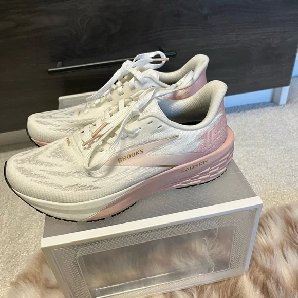 Brooks Women's Launch Athletic Shoes - White and Pink - Picture 2 of 8